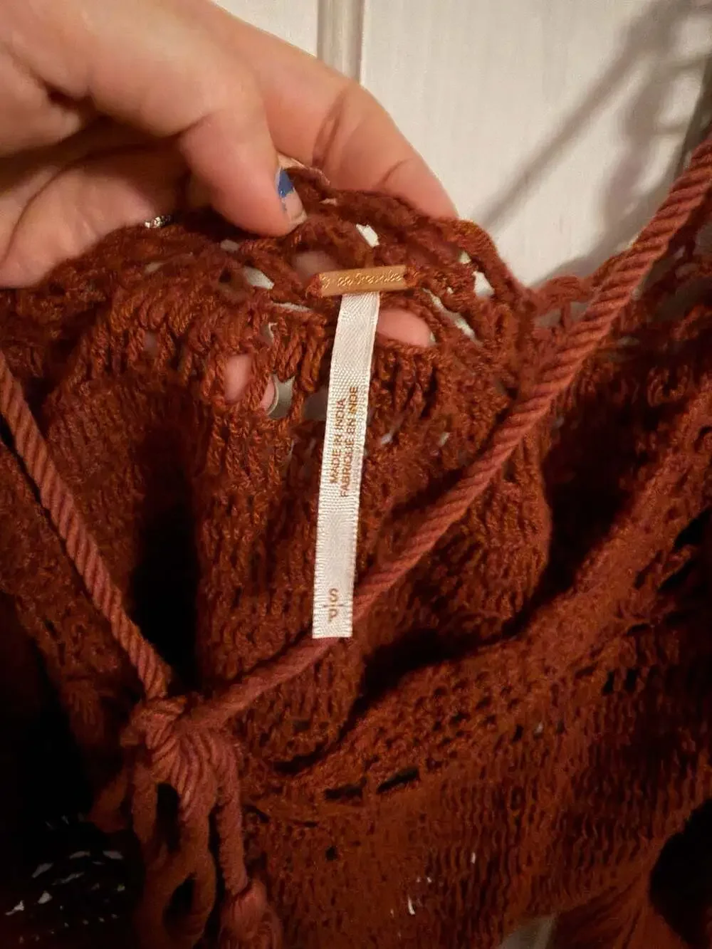 Free People Cynthia Crochet Top Brick Rust Brown Smocked Crop Top Small